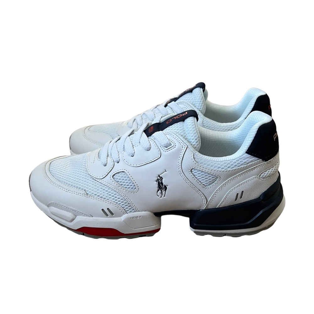 POLO RALPH LAUREN Mens Leather Mesh Jogger Sneaker White Multi